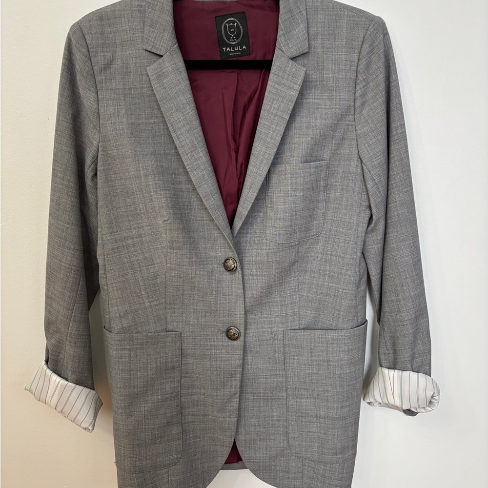Talula Gray Blazer with Burgundy Lining